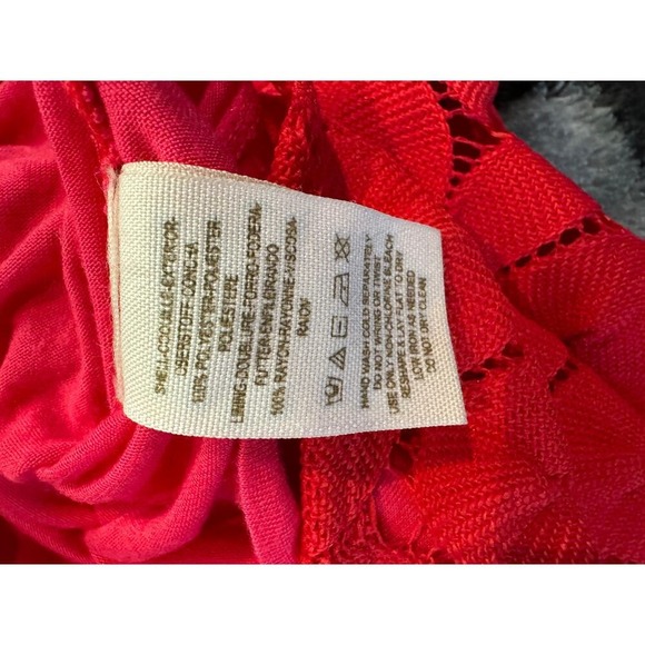 Free People Red Crochet Chevron Knit Long Sleeve Open Back Mini Dress - Picture 7 of 8